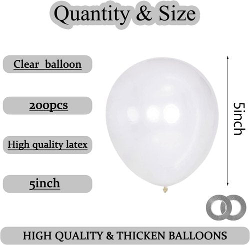 KAWKALSH Clear 5-Inch Balloons - 200 Mini Latex Party Balloons for Birthday & Baby Shower Decor
