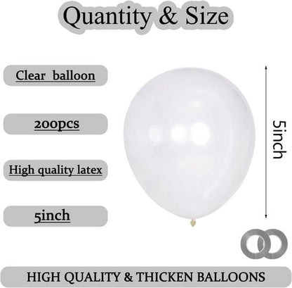 KAWKALSH Clear 5-Inch Balloons - 200 Mini Latex Party Balloons for Birthday & Baby Shower Decor