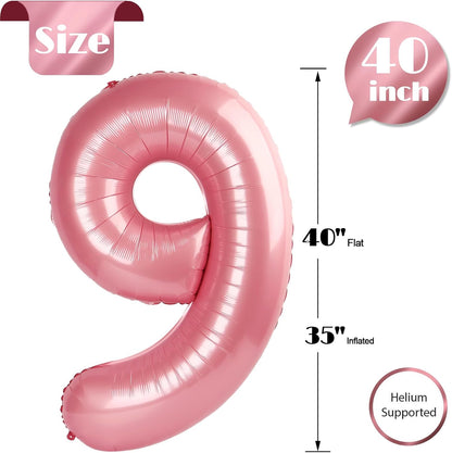 Pearlescent Pink Number 9 Balloon - 40 Inch Giant Foil Balloon for 9th Birthday Party Decorations