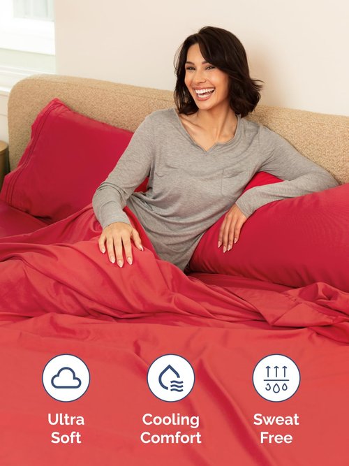 Extra Deep King Fitted Sheet - Hotel Luxury Single Fitted Sheet Only - Easily Fits 18 inch to 24 inch Mattress - Ultra Soft, Wrinkle Free with Extra Deep Pockets - Easy-Care, Breathable & Comfy - Red