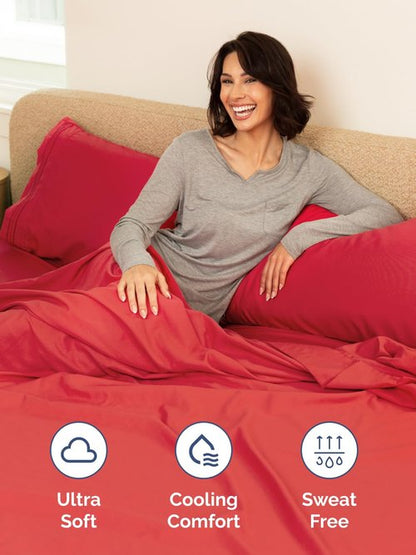 Extra Deep King Fitted Sheet - Hotel Luxury Single Fitted Sheet Only - Easily Fits 18 inch to 24 inch Mattress - Ultra Soft, Wrinkle Free with Extra Deep Pockets - Easy-Care, Breathable & Comfy - Red