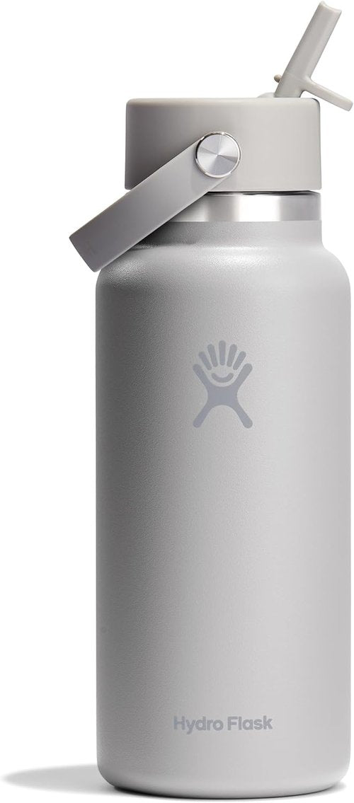 Hydro Flask Water Bottle - Insulated Stainless Steel with Wide Mouth Flex Straw Lid | 32 Oz Tonal Birch, Leakproof & Refillable
