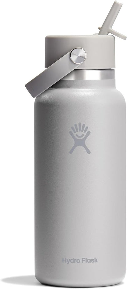 Hydro Flask Water Bottle - Insulated Stainless Steel with Wide Mouth Flex Straw Lid | 32 Oz Tonal Birch, Leakproof & Refillable