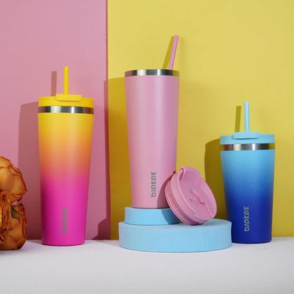 BJPKPK 18oz Insulated Stainless Steel Travel Coffee Mug - Light Pink with Lid & Straw