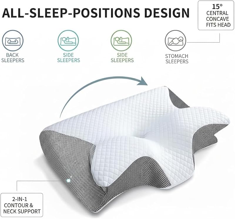 Ergonomic Cervical Pillow with Breathable Cover - Memory Foam Side Sleeper Support - Black