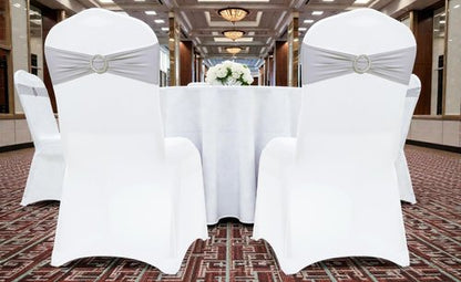 MDS Premium Stretch Chair Sashes - Pack of 25 Light Silver Bow Covers for Weddings & Events