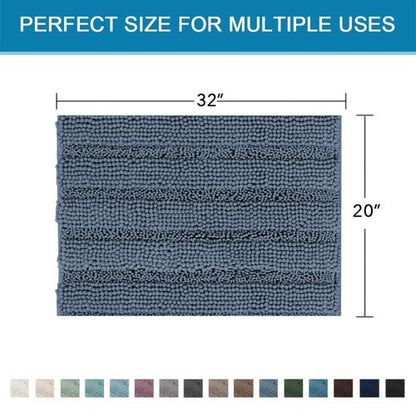 H.VERSAILTEX Bath Mats for Bathroom Non Slip Thick Chenille Striped Bath Rug Absorbent Fluffy Soft Shaggy Rugs Washable Dry Fast Plush Mats for Indoor, Bath Room, Tub - 20" x 32", Blue Indigo