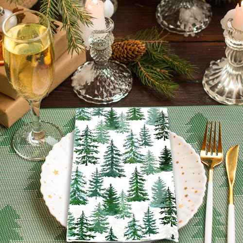 50Pcs Christmas Guest Napkins Disposable Watercolor Cedar Paper Napkins Winter Xmas Dinner Hand Napkins for Holiday Party Tableware Supplies