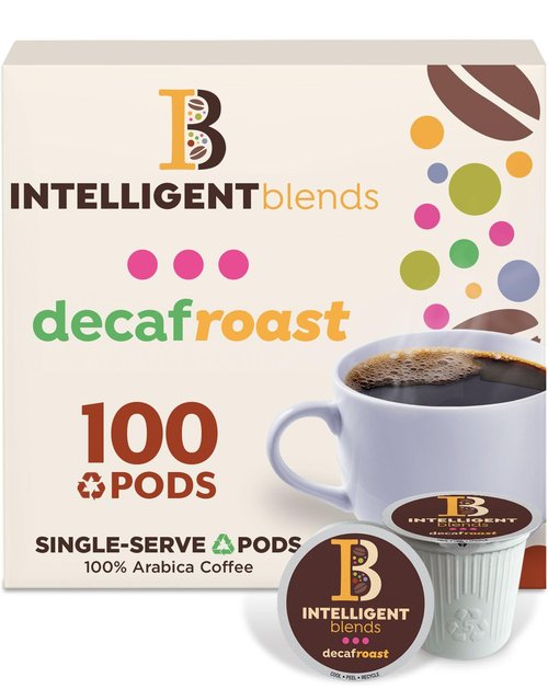Intelligent Blends Decaf Dark Roast Coffee Pods, 100 ct, Single Serve Pods – 100% Arabica Coffee, Compatible with Keurig K Cups Maker