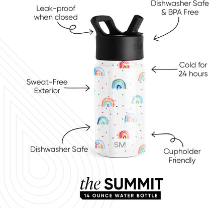 Simple Modern Kids Summit Water Bottle - 14oz Insulated Stainless Steel Tumbler with Straw Lid | Rainbow Dream