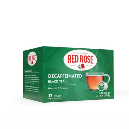 Red Rose Naturally Decaffeinated Black Tea Specially Blended Strong Black Tea with 12 Single Serve Tea K-Cups Per Brew Hot/Cold Decaf Full-bodied K-Cups Single Serve Cups