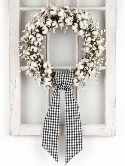 Regine Switzerland Wreath Sash - Elegant Black White Checkered Plaid Bow for Year-Round Home Decor (5.12" x 54.33")