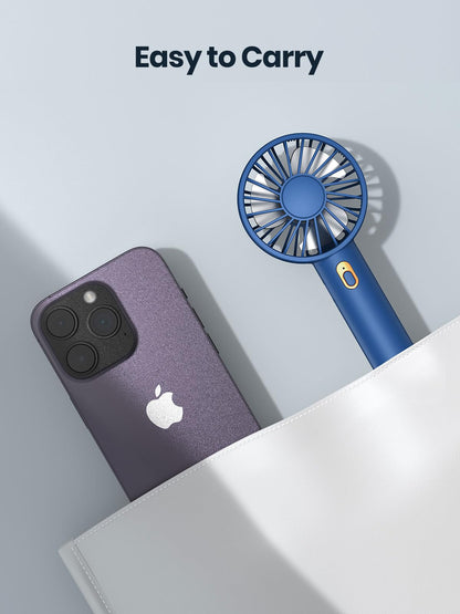 Warmco Mini Portable Fan 2-Pack - 3 Speed Rechargeable Handheld & Desk Fan with Base, Compact Cooling for Travel, Makeup, Summer Gift (Blue & Pink)