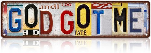God Got Me Vintage Street Sign | Christian Wall Decor Metal Tin Sign - Perfect Christmas Gift