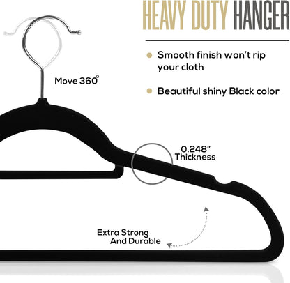 Utopia Home Velvet Hangers - 100 Pack Premium Non-Slip Slim Clothes & Coat Hangers | Heavy Duty, Black