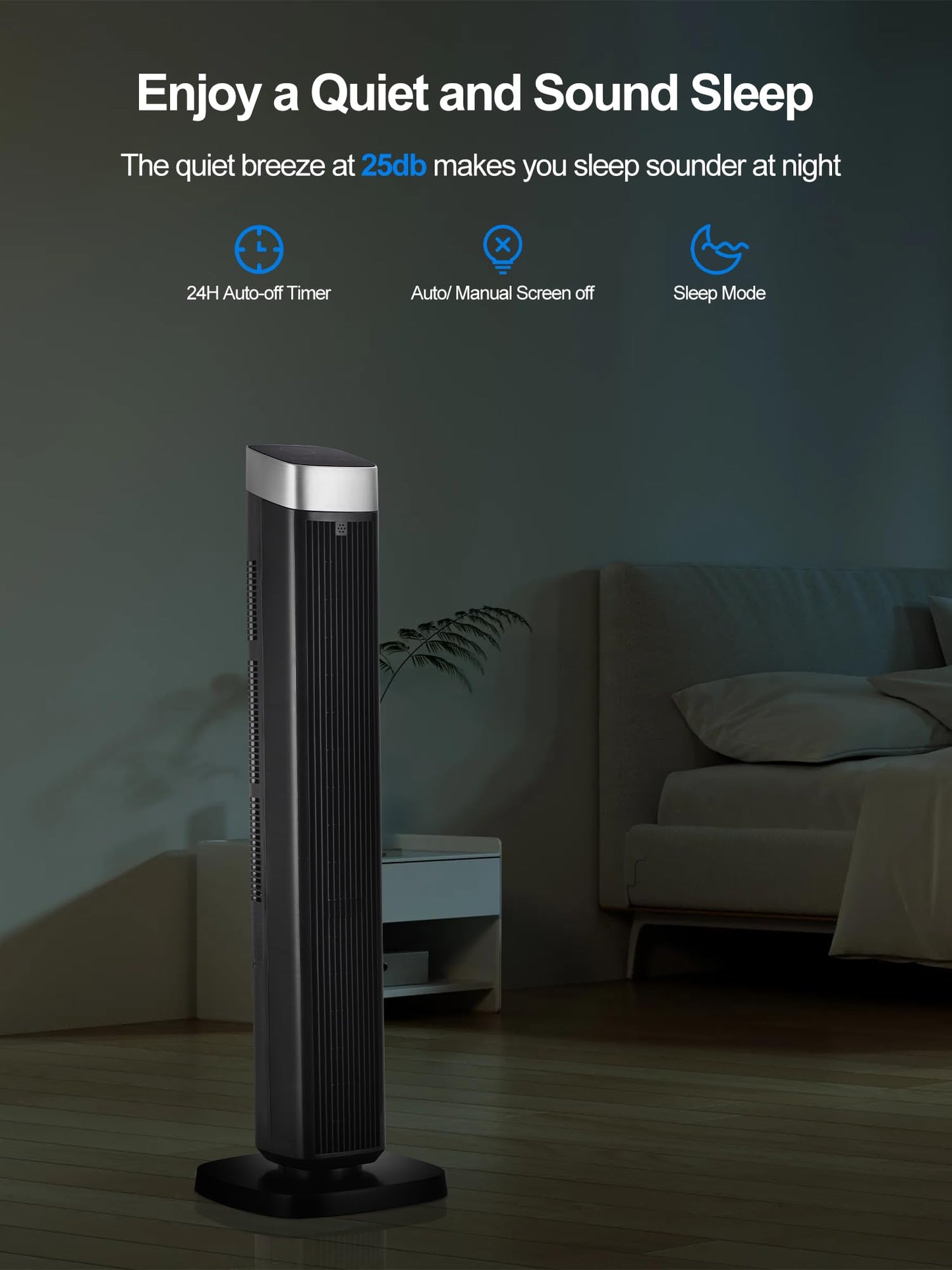 Uthfy Tower Fan for Bedroom, 41" Quiet Bladeless Floor Fan,90° Oscillating Standing Fan with 24H Timer, Remote Control, 3 Speeds, 3 Modes, Fans that Blow Cold Air for Room, Home, Office