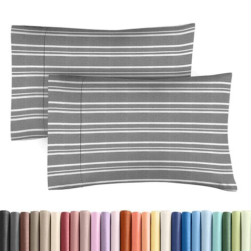 King Standard Pillow Cases Set of 2 - Ultra-Soft Hotel Quality Pillowcase Covers - Comfy, Cozy & Fade Free - Wrinkle Resistant - Machine Washable Pillow Protectors - 2 Piece Set - Grey Stripes 3