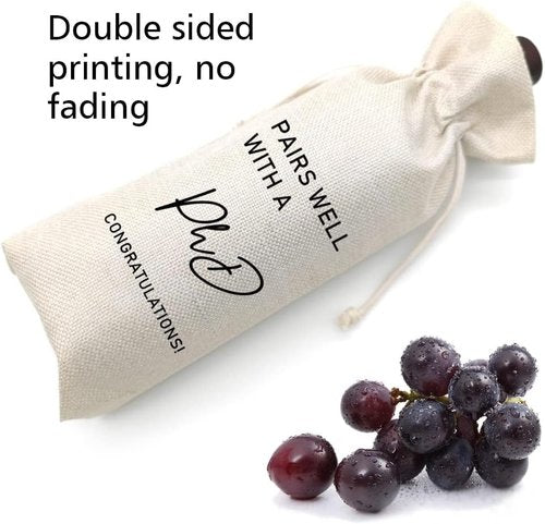 Graduation Wine Bag for Doctorate Degree, PhD, and Doctor, PhD Party Favors, Graduation Party Supplies- Burlap Reusable Gift