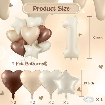 Skiennix 40-Inch Cream Heart Balloon - Beige & Tan Foil Number 1 for 1st Birthday & Baby Shower Decor