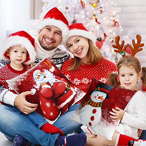 Christmas Pillow Covers 6 Pcs Soft Plush Santa Snowman & Bell Design - 20 x 20 Inches - Funny Style