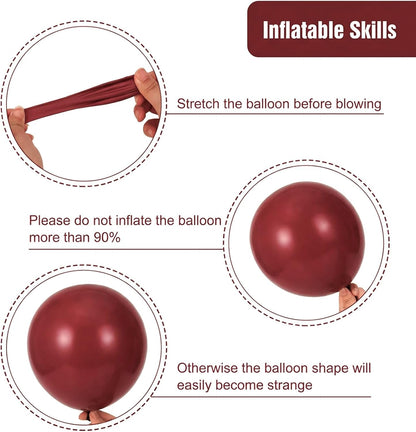 RUBFAC Burgundy Balloons - 129-Piece Latex Balloon Garland Kit | Maroon & Dark Ruby Red, 5-12 Inch