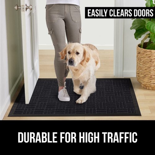 GORILLA GRIP 100% Waterproof All-Season WeatherMAX Doormat US Designed Natural Rubber, Stain and Fade Resistant, Low Profile Indoor Outdoor Door Mats, Easy Clean Patio Mat, 29x17, Black Maze