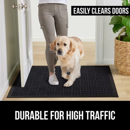 GORILLA GRIP 100% Waterproof All-Season WeatherMAX Doormat US Designed Natural Rubber, Stain and Fade Resistant, Low Profile Indoor Outdoor Door Mats, Easy Clean Patio Mat, 29x17, Black Maze