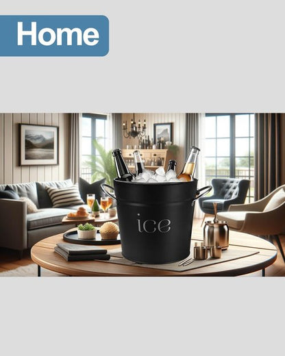 3Qt Black Galvanized Ice Bucket with Lid, Scoop & Handles - Ideal for Cocktails, Parties, BBQs, Wine & Champagne. Double-Layer Insulated Outer & Galvanized Inner Layer, Perfect for Home & Outdoor Use