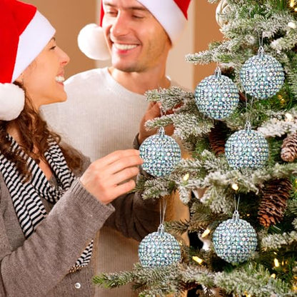 12 Pcs Glitter Christmas Ornaments Balls 2.36 Inch Silver Holiday Decorations