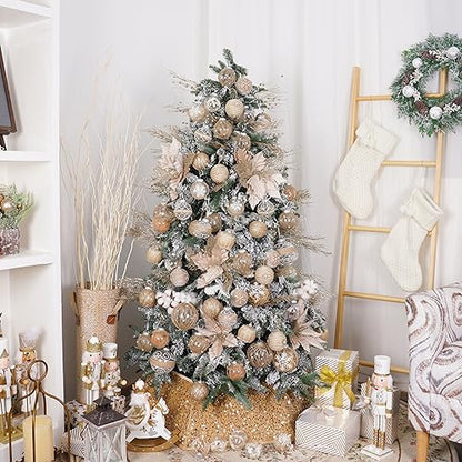 Farmhouse Christmas Ornaments Set - 12 Shatterproof Rustic Tree Decorations 70mm / 2.75
