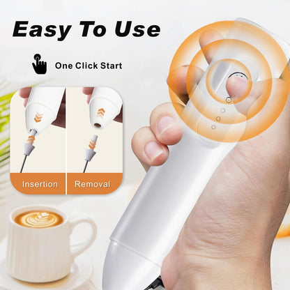 Skiennix Rechargeable Milk Frother - USB-C Coffee Foam Maker with Stainless Steel Whisk | 3 Speeds, White