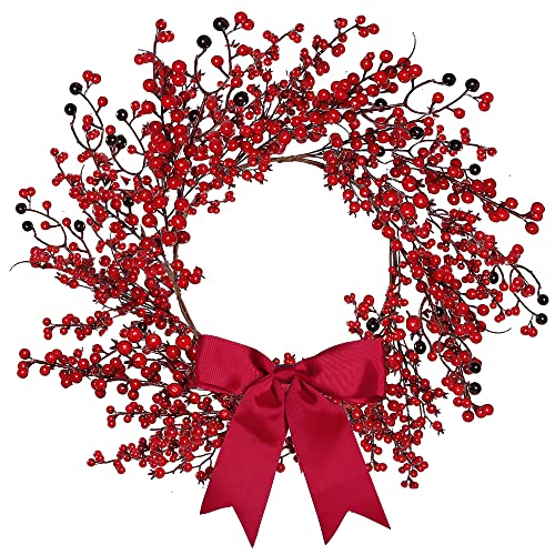 Artificial Christmas Wreath 18 Inch Red Berry Winter Decor Handmade Front Door Indoor Outdoor