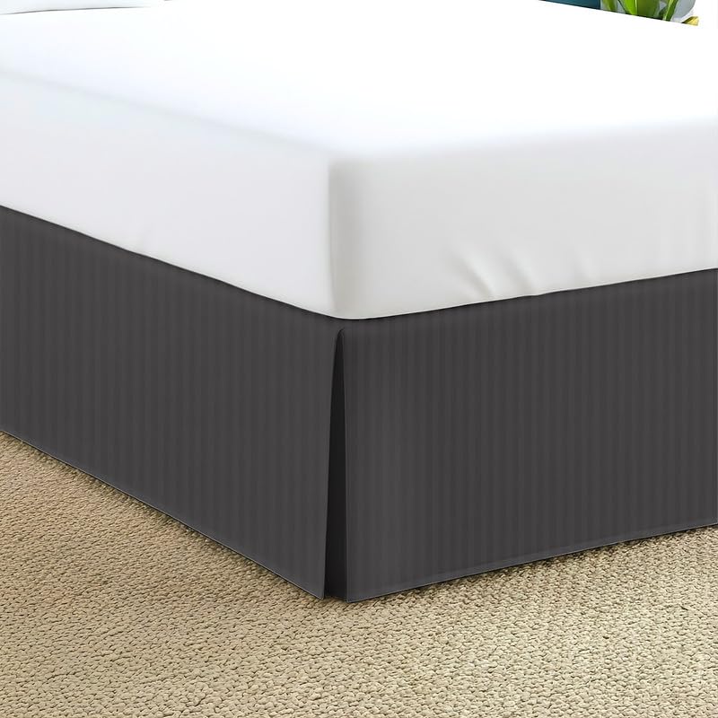 Queen Bed Skirt with Zipper Closure - 18 Inch Dust Ruffle, Dark Grey Stripe