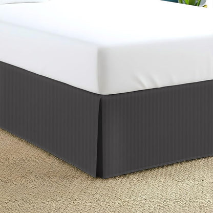 Queen Bed Skirt with Zipper Closure - 18 Inch Dust Ruffle, Dark Grey Stripe