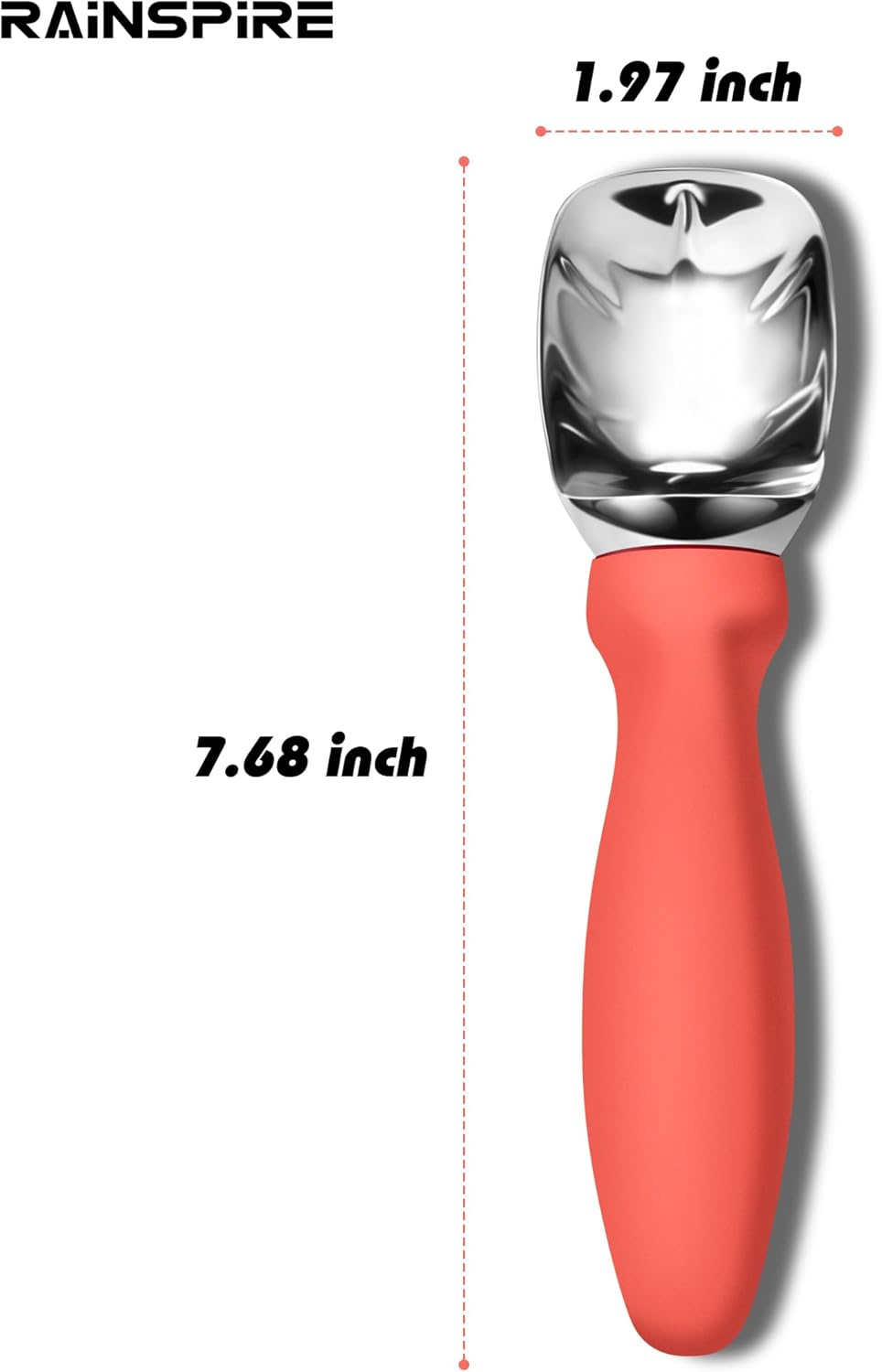 Rainspire Ice Cream Scoop - Heavy Duty Stainless Steel with Comfortable Handle | Perfect for Gelato, Sorbet, and Cookie Dough (Orange)