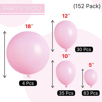 PartyWoo Baby Pink Balloons - 152-Piece Arch Kit with Various Sizes for Baby Shower & Birthday Decor