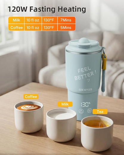 Self Heating Coffee Mug - 14oz Electric Travel Mug with 120W Fast Heating & Leak-Proof Lid | Perfect for Home, Office & Travel