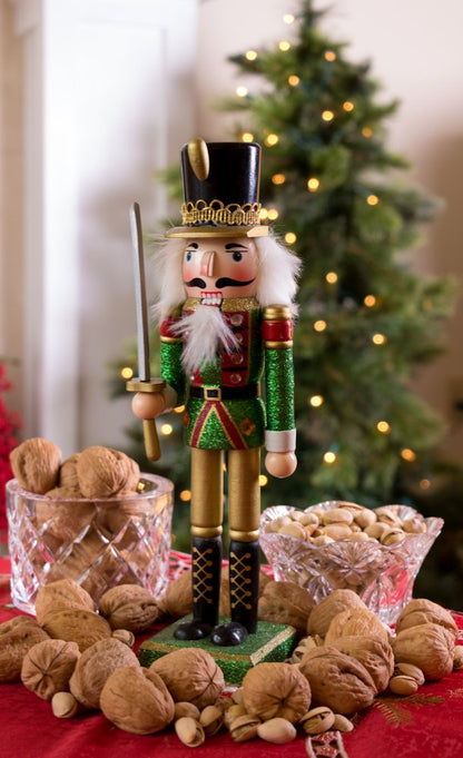 Variation: Green Coat 12 Inch Traditional Wooden Nutcracker – Festive Christmas Décor