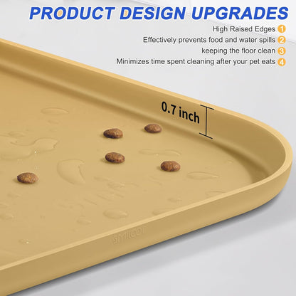 Skiennix Silicone Pet Feeding Mat - Waterproof Dog & Cat Bowl Placemat with Raised Edge | 19 x 12 x 0.7 Dark Beige