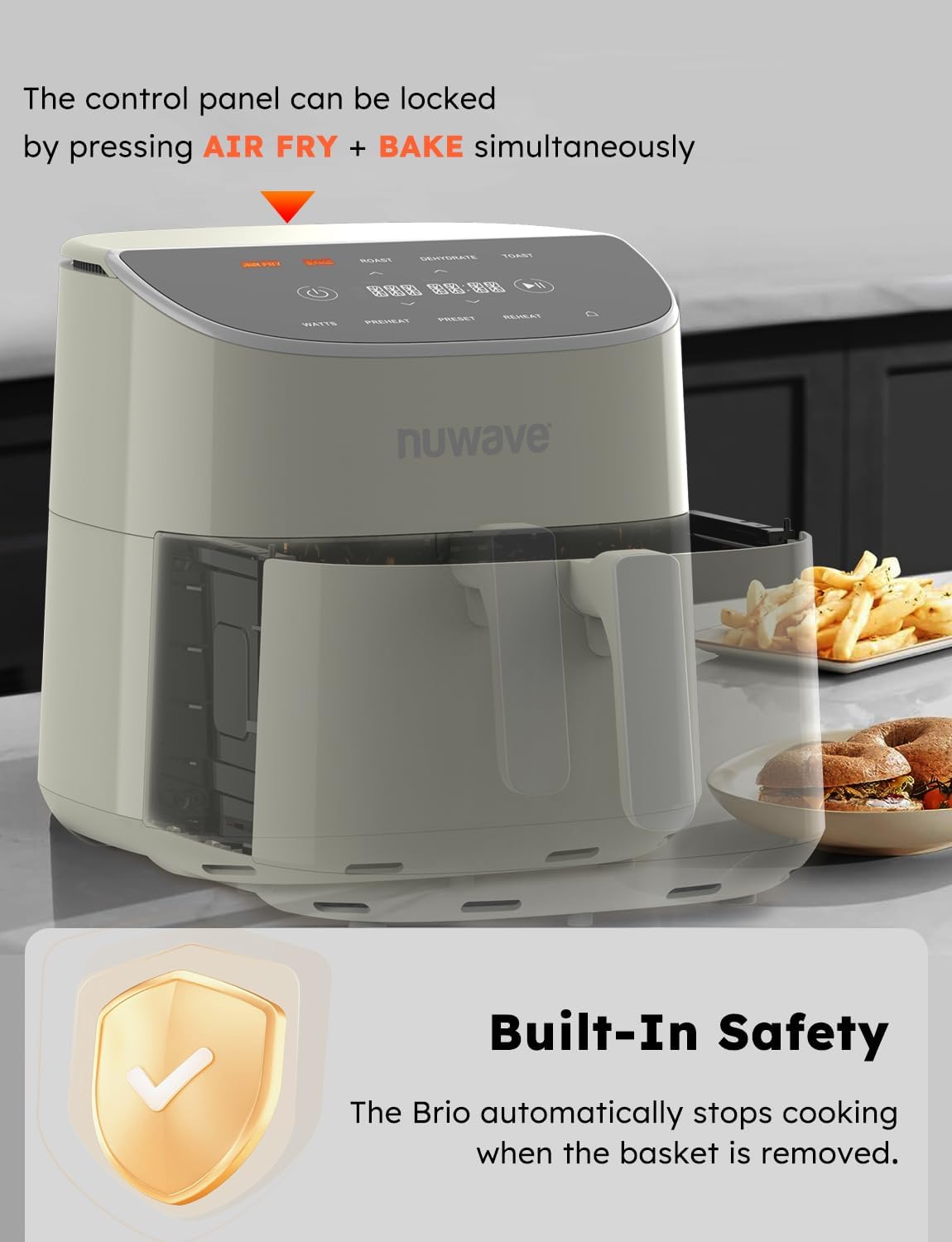 Nuwave Brio Plus 8 Qt Air Fryer - PFAS Free, Digital Touch Screen, 100 Presets, Cool White Display