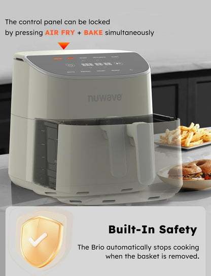 Nuwave Brio Plus 8 Qt Air Fryer - PFAS Free, Digital Touch Screen, 100 Presets, Cool White Display