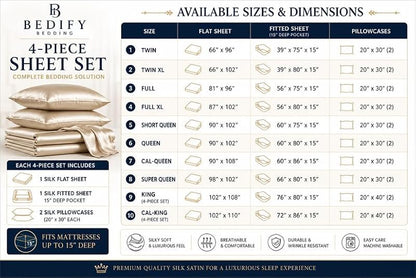 Black Satin Sheet Set 4 Piece Queen Bed Linen with Deep Pocket - Bedify Bedding