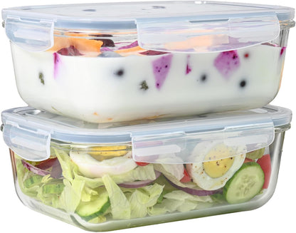 Skiennix 8-Cup Glass Food Storage Containers - Airtight Meal Prep Set with Lids | Freezer & Microwave Safe