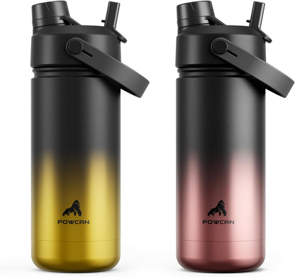 POWCAN 18 oz Kids Insulated Water Bottle - Leakproof 2-in-1 Straw Lid, BPA-Free, Keeps Drinks Cold for 24 Hrs | Perfect for School & Sports
