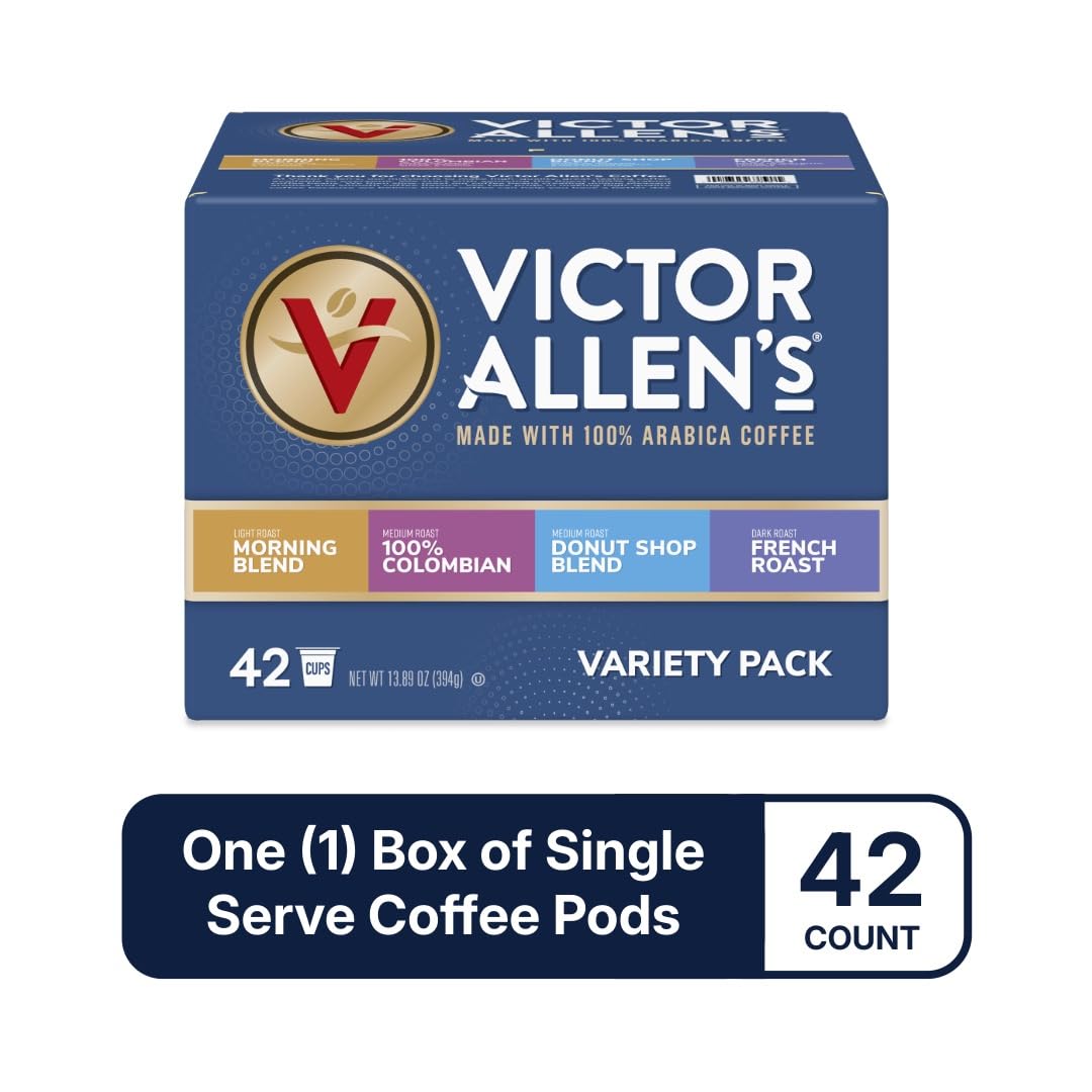 Victor Allen's Coffee Variety Pack - 42 Count Single Serve Pods | Morning Blend, 100% Colombian, French Roast