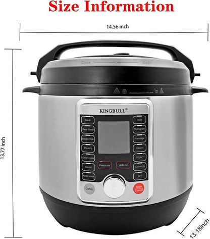 KINGBULL 12-in-1 Electric Pressure Cooker - Versatile Slow Cooker & Rice Steamer | 8 Quart Stainless Steel/Black
