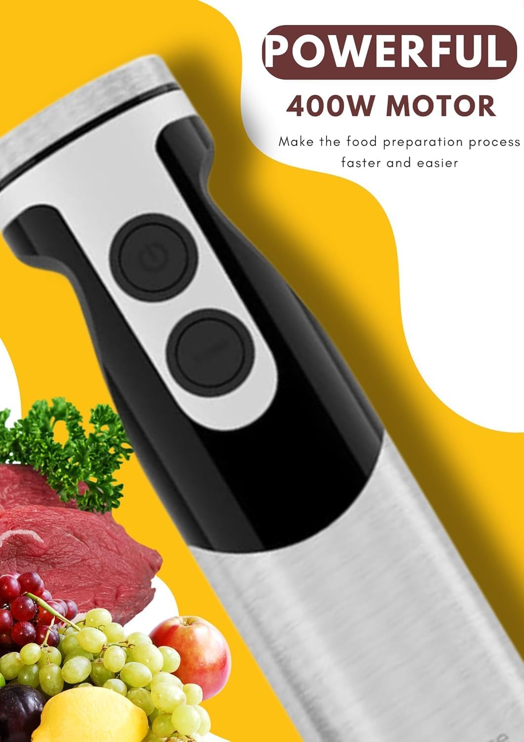 MegaWise Pro Immersion Hand Blender - 5-in-1 with Powerful Motor & 12 Speeds | Black Finish
