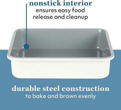 Sur La Table Nonstick Rectangular Cake Pan - 9 Inch, PFOA-Free, Linen White Finish