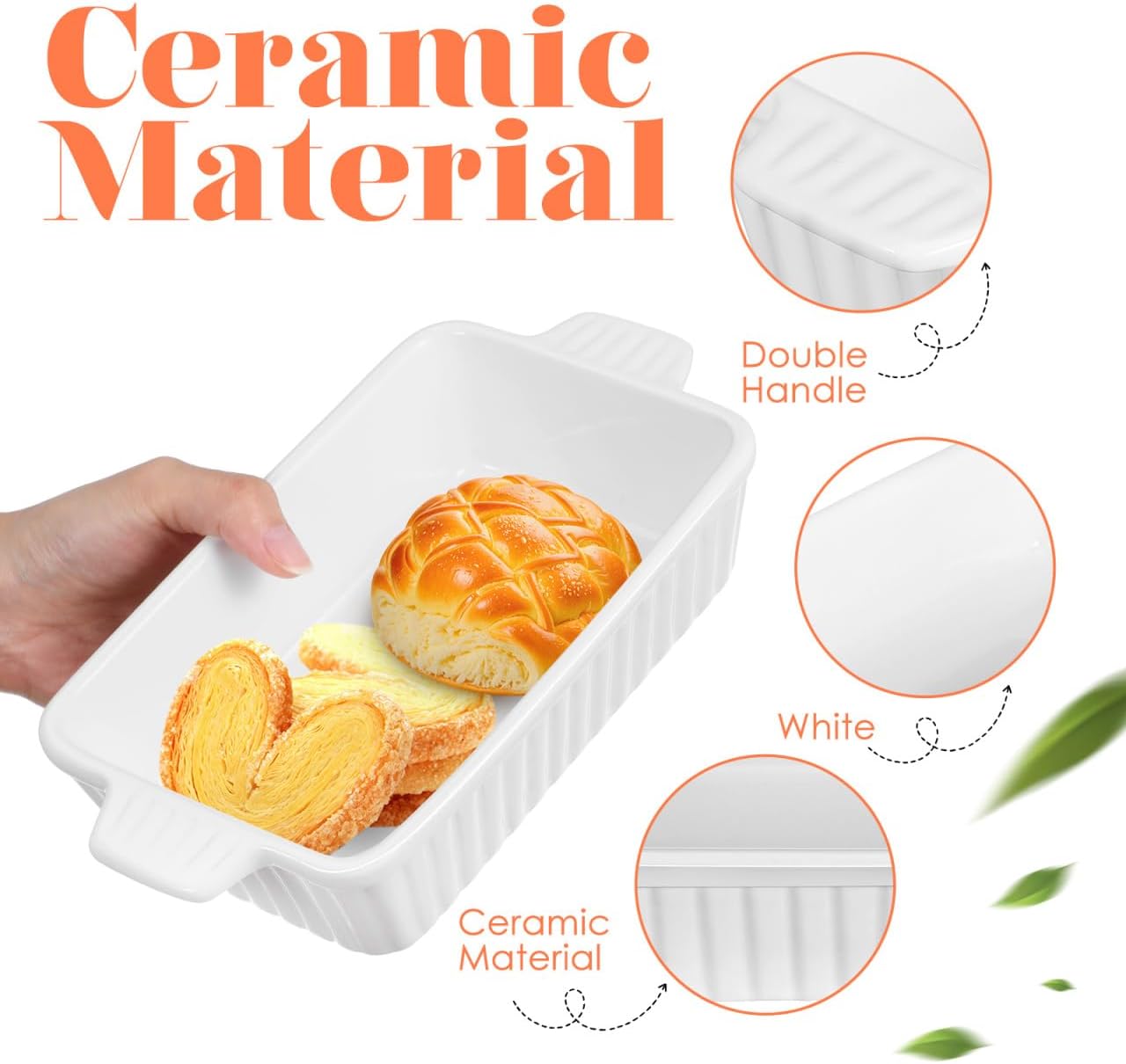 CALLARON 27 Oz Baking Dish - 9x5 Ceramic Casserole Dish with Handle for Lasagna & Cakes | White Bakeware