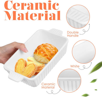CALLARON 27 Oz Baking Dish - 9x5 Ceramic Casserole Dish with Handle for Lasagna & Cakes | White Bakeware